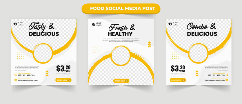 Cullinary and tasty delicious food menu restaurant promotion for set of editable social media post banner flyer square vector template