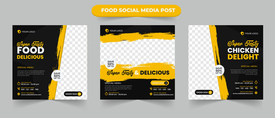 Cullinary food promotion menu in black and yellow suitable for social media post stories and web ads