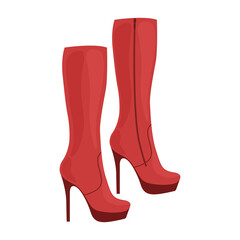 High-heeled boots. Elegant red high-heeled boots. Fashionable women s shoes. Vector illustration isolated on a white background
