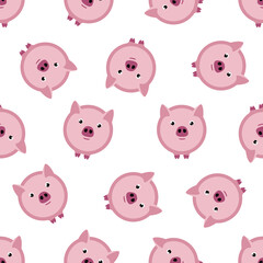 Seamless vector pattern of pink circle piglet 