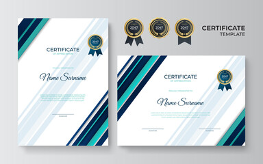 Modern blue green certificate template with luxury and modern pattern, diploma. Vector illustration