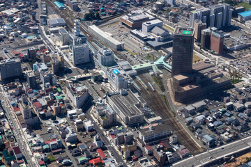 山形駅東口付近を空撮