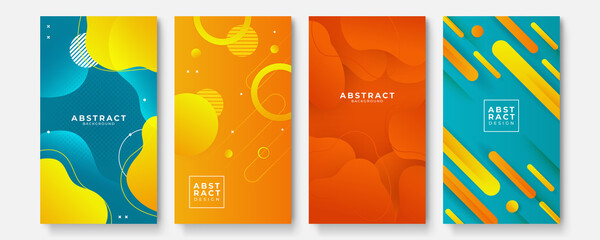 Set of modern orange yellow green red abstract geometric background