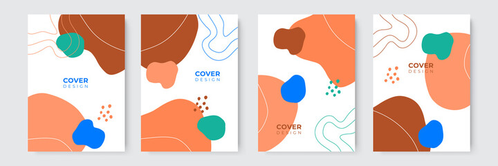 Simple modern pastel earth tone hand drawn book cover design with blob, liquid, dot, geometric, and abstract shapes. Abstract modern cover templates