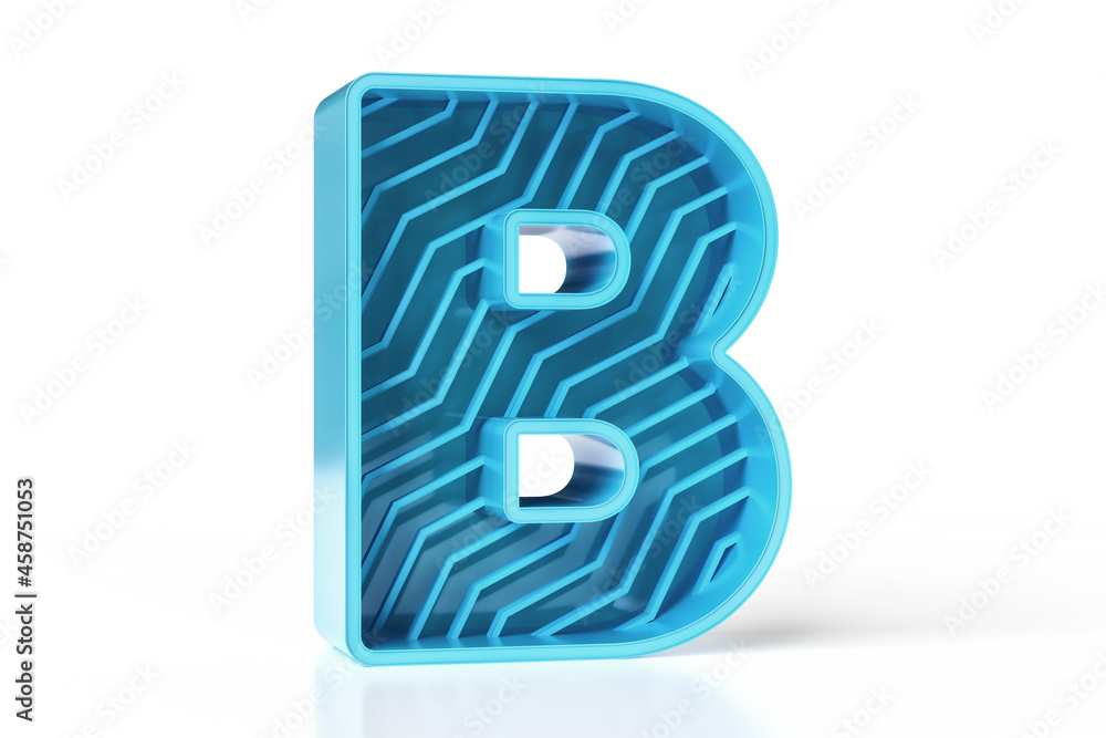 Poster new futuristic style 3d letter b in perspective view. blue and teal metallic color scheme font set. 