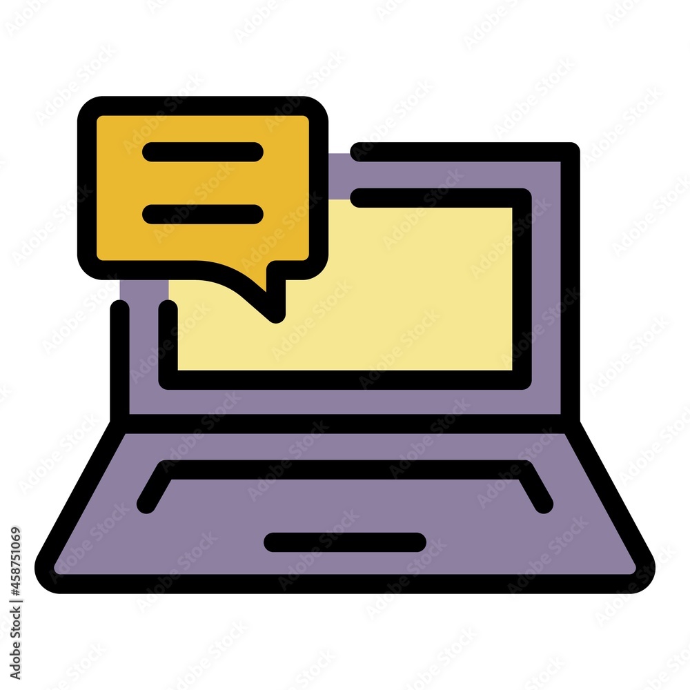 Poster message on laptop icon. outline message on laptop vector icon color flat isolated