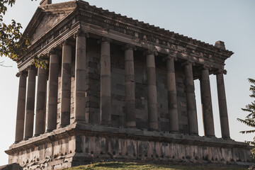 Obraz premium Ancient stone building with columns in Armenia. Historical heritage of Armenia. Old architecture. Sights of Europe.