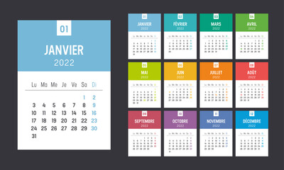 Calendrier Agenda 2022 couleur. Une page par mois.