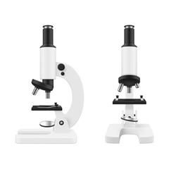Microscope set realistic vector illustration. Science lab magnify tool for researching