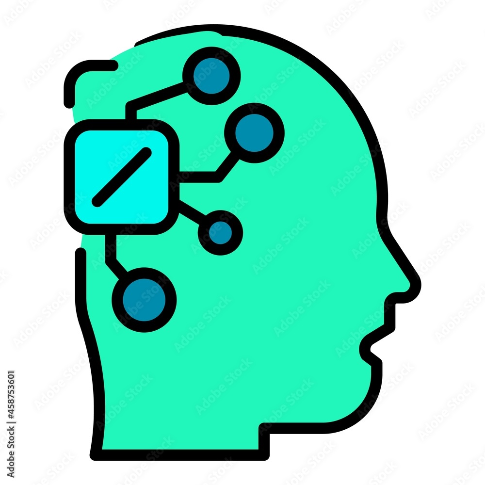 Poster microchip in the head icon. outline microchip in the head vector icon color flat isolated