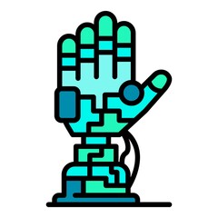 Robotic palm icon. Outline robotic palm vector icon color flat isolated