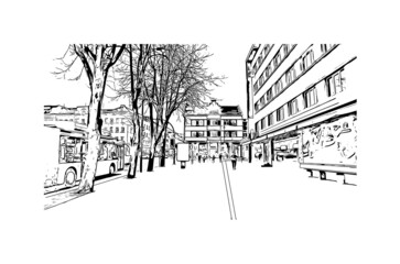 Fototapeta premium Building view with landmark of Klaipeda is a port city in Lithuania. Hand drawn sketch illustration in vector.