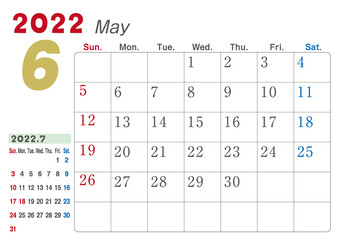 2022年　カレンダー　6月