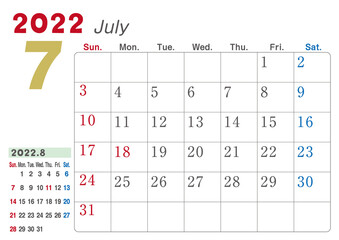2022年　カレンダー　6月