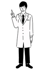 説明する白衣の若い男性のイラスト