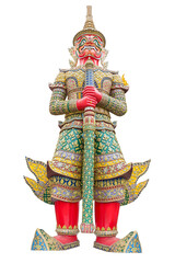 Giant guardian wat phra kaew grand palace bangkok , thailand isolated on white background with clipping path