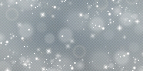 Christmas background. Powder PNG. Magic shining white dust. Fine, shiny dust particles fall off slightly. Fantastic shimmer effect.