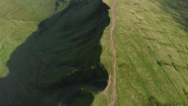 Top down view of mountain top trail in Brecon Beacons National Park, Wales