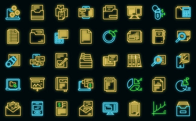 Record keeping icons set outline vector. Contract budget. Invoice evaluation