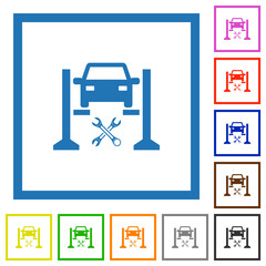 Car service flat framed icons