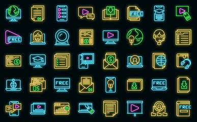 Free course icons set outline vector. Virtual computer class. Free app distance