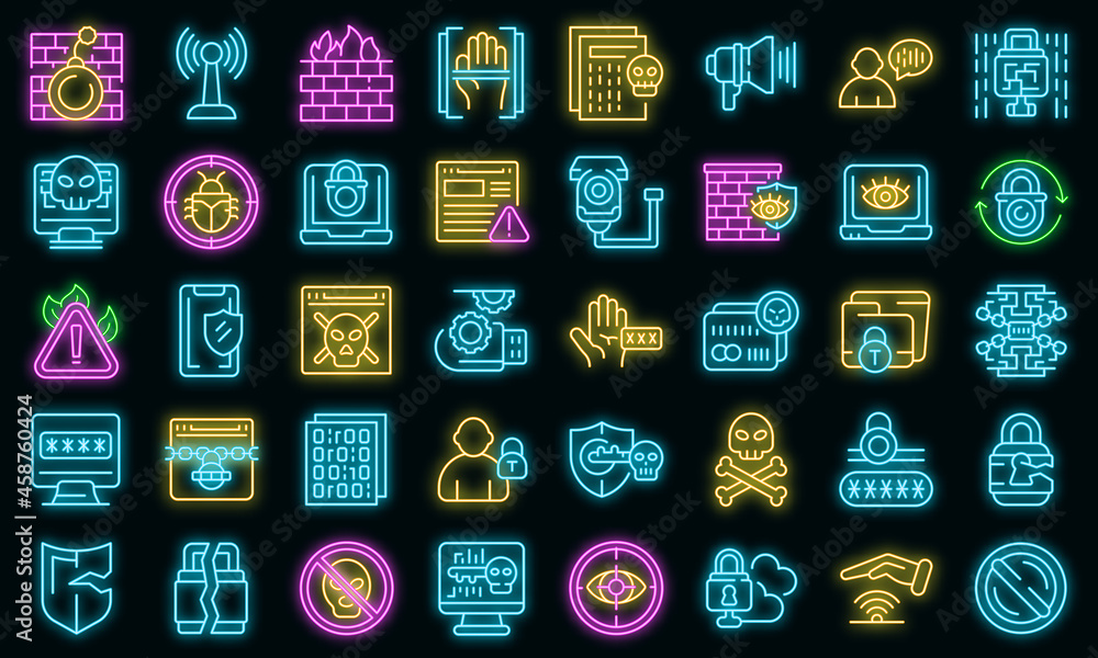 Poster stop theft icons set outline vector. anti terrorist. hacker attack