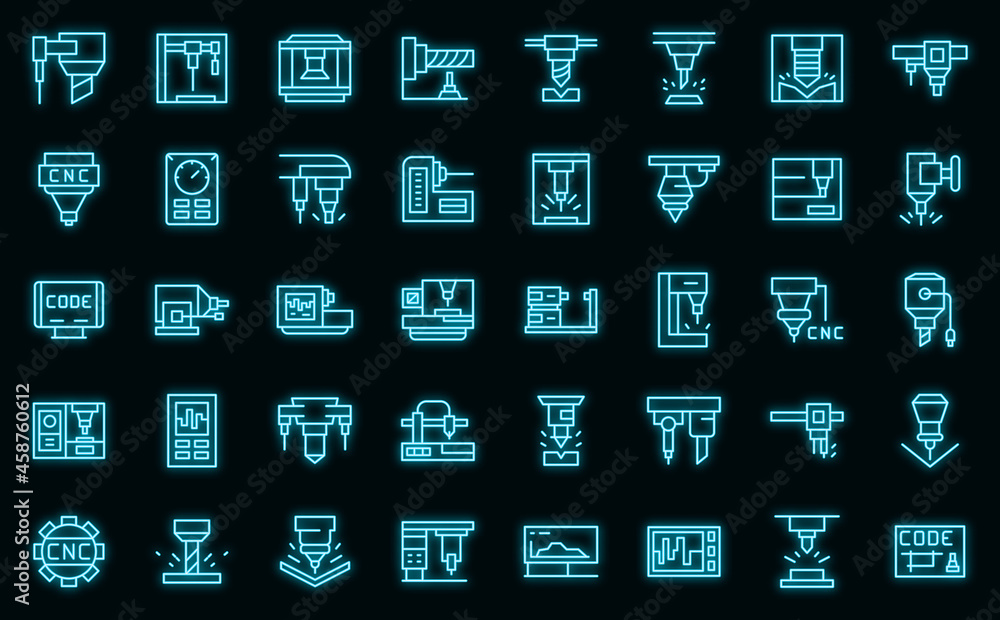 Aufkleber cnc machine icons set outline vector. mill controller. industrial tool