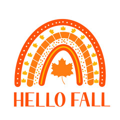 Fall rainbow. Cute Autumn day clipart. Vector template for banner, poster, greeting card, flyer, postcard, sticker, clothes, etc