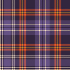 Plaid pattern for autumn winter in purple, orange, yellow. Seamless large asymmetric tartan check plaid for flannel shirt, blanket, duvet cover, other modern fashion fabric print.