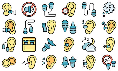 Earplugs icons set outline vector. Anti care device. Ear plug protection