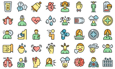 Panic attack icons set outline vector. Panic anxiety. Attack symptoms