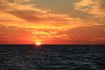 Sunset over the ocean in Santa Monica, California CA, USA.  