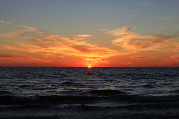 Sunset over the ocean in Santa Monica, California CA, USA.  