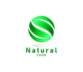 Organic and Natural food logo design template with modern style, two leaves concept in circular shaped