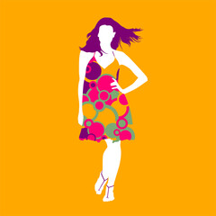 Fototapeta na wymiar Simple and colorful illustration with fashion girl.