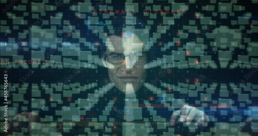Poster Animation of cyber attack warning over online security padlock and hacker