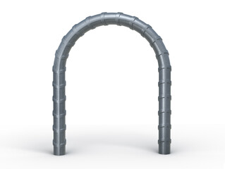 3D illustration of curved reinforcements steel TMT bar close up. Isolated 3d render