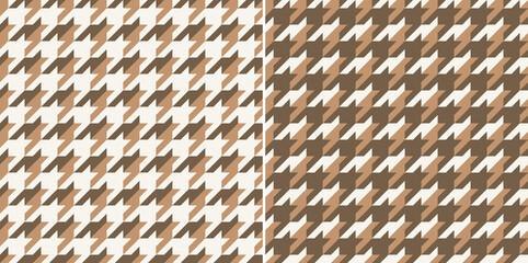 Houndstooth pattern for autumn winter in beige and brown. Seamless geometric dog tooth texture design set for scarf, jacket, skirt, coat, blanket, duvet cover, other modern fashion textile print.
