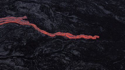 hot lava running on solidified black lava - obrazy, fototapety, plakaty