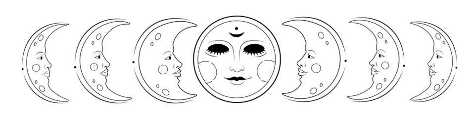 Vector vintage moon phases set