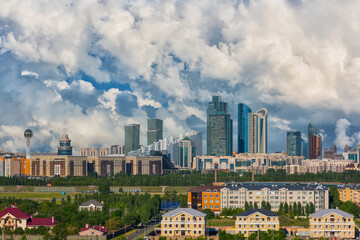 Fototapeta na wymiar Bird's-eye view of the central part of the capital of Kazakhstan - the city of Astana