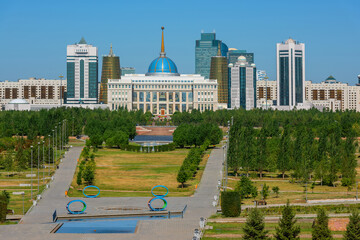 Top view of the residence of the President of Kazakhstan, the government, parliament and the Senate of Kazakhstan in the city of Astana