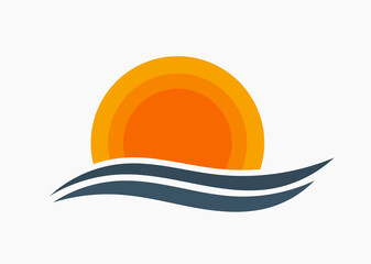 Fototapeta premium Sunset over sea icon.
