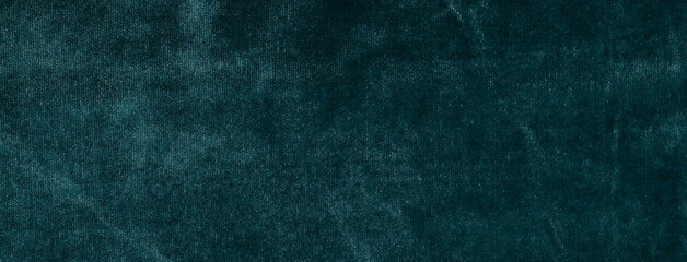 Velvet texture green color banner. Fabric background. Copy space. Template.