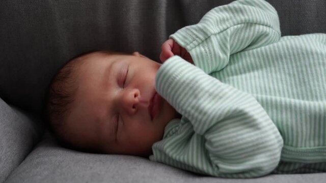 Baby Sleep Newborn Sleep, Little Girl Sleeping On Chair Face and Hands close-up