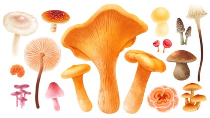 Mushroom with autumn elements illustration watercolor style collection © b.illustrations