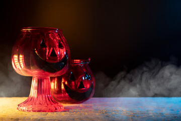 horror spooky funny ghost in halloween on holiday season greeting night celebration party with toy prop decoration and trick or treat autumn october festival and jack-o-lantern concept