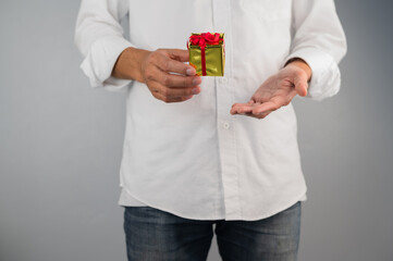 Hand holding gift box, new year gift box, Christmas gift box ,copy space. Christmas, hew year,...