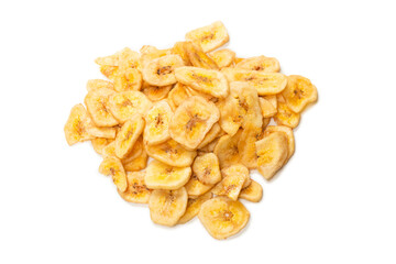 Banana chips isolated on a white background. Dehydrated banana.