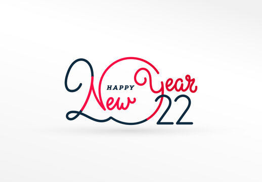 Logo lines lying on colored numbers 2022 for web site, social network, brochure, banner, ticket. Numbers red and black handwritten letters isolated on white background. Vector Happy new year 2022.